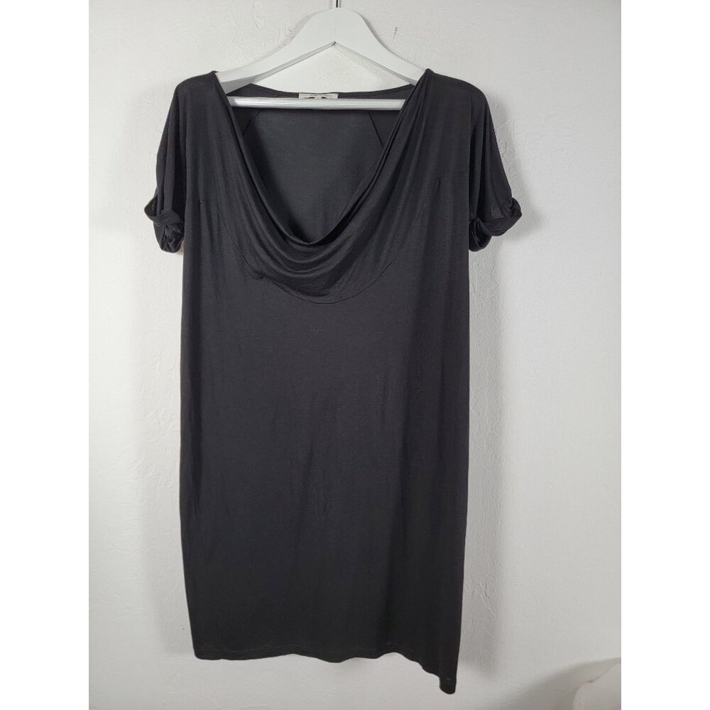 Vanessa Bruno Womens Black Draped Cowl Neck Short Sleeve Shift Dress Size 2